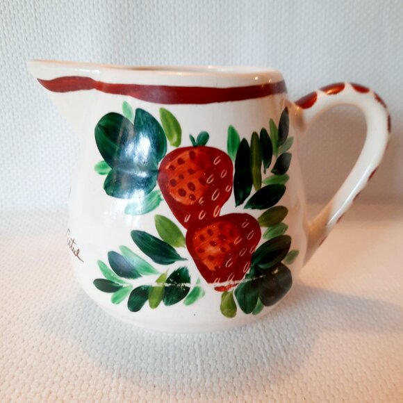 Vintage Bauer Soap Pitcher, Hand Painted Strawberry Motif - Picture 3 of 8